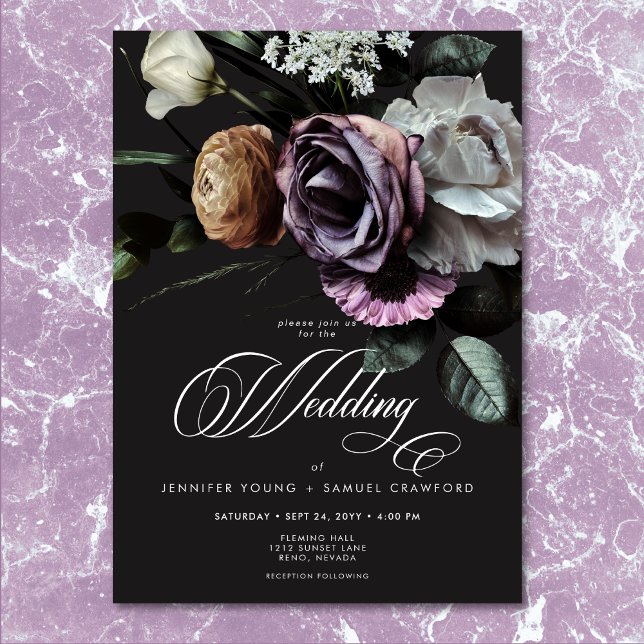Invitación Elegante Moody Twilight Boda floral silenciado (Elegant Moody Twilight Muted Floral Wedding)