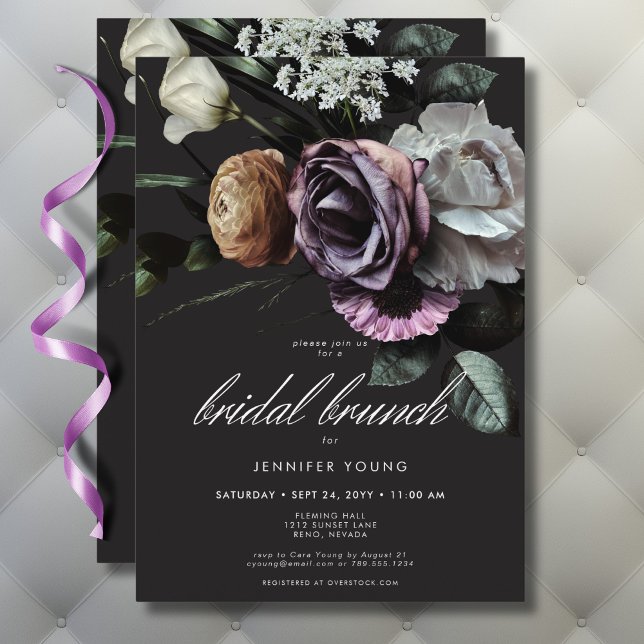 Invitación Elegante Moody Twilight Muted Floral Bridal Brunch (Elegant Moody Twilight Muted Floral Bridal Brunch Invitation)