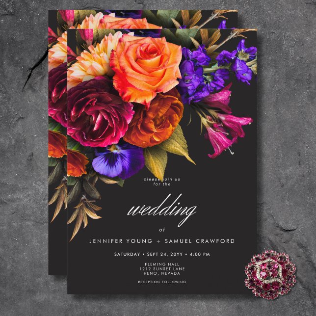 Invitación Elegante Moody Vibrant Harvest Floral Boda (Elegant Moody Vibrant Harvest Floral Wedding Invitation)