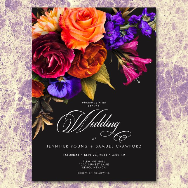 Invitación Elegante Moody Vibrant Harvest Floral Boda (Elegant Moody Vibrant Harvest Floral Wedding Invitation)
