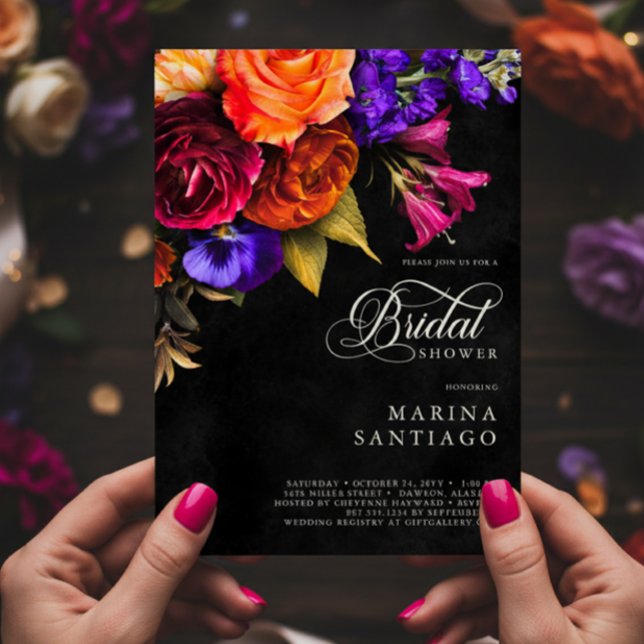 Invitación Elegante Moody Vibrant Harvest Floral Bridal Showe (Elegant Moody Vibrant Harvest Bridal Shower Invitation)