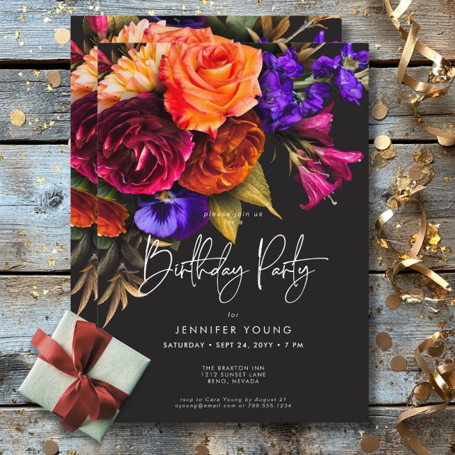 Invitación Elegante Moody Vibrant Harvest Floral Cumpleaños (Elegant Moody Vibrant Harvest Floral Birthday Invitation)