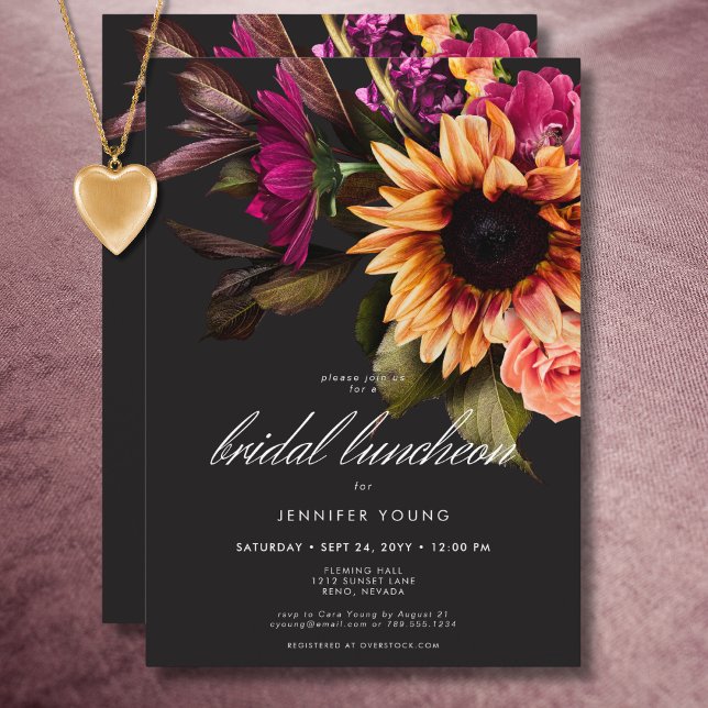 Invitación Elegante Moody Vibrant Sunset Floral Bridal Lunch (Elegant Moody Vibrant Sunset Floral Bridal Lunch Invitation)