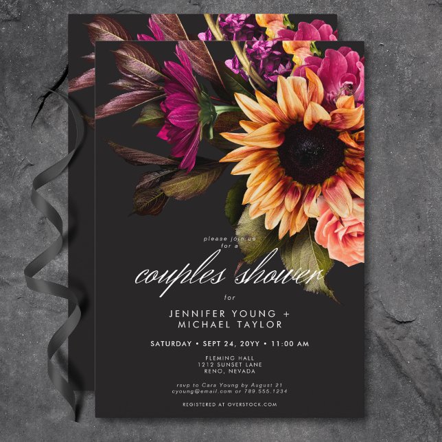Invitación Elegante Moody Vibrant Sunset Floral Parejas Ducha (Elegant Moody Vibrant Sunset Floral Couples Shower Invitation)