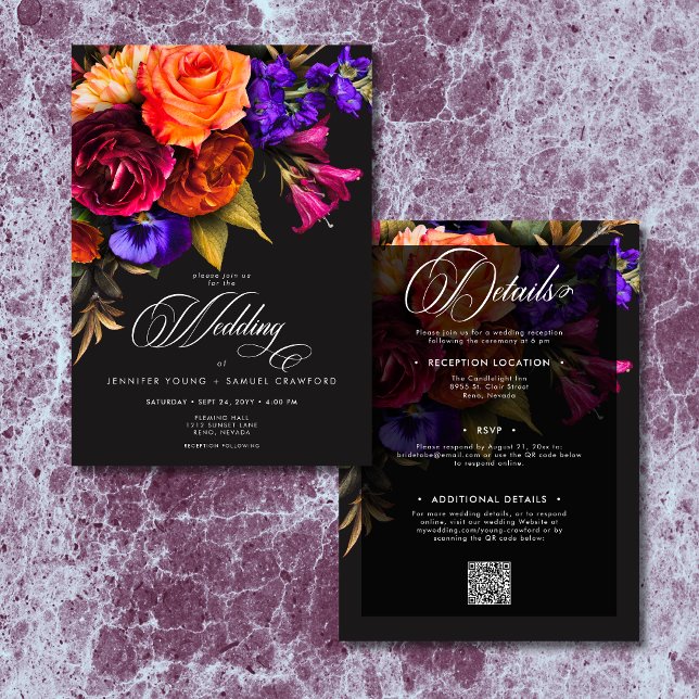 Invitación Elegante Moody Vibrante Cosecha Floral Dos lados (Elegant Moody Vibrant Harvest Floral Two Sided Invitation)