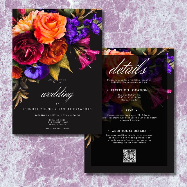 Invitación Elegante Moody Vibrante Cosecha Floral Dos lados (Elegant Moody Vibrant Harvest Floral Two Sided Invitation)