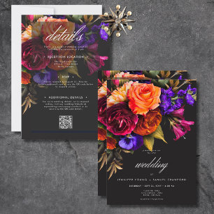 Invitación Elegante Moody Vibrante Cosecha Floral Todo En Uno