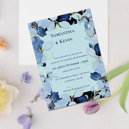 Invitación Elegante Moody Watercolor Azul Floral Boda