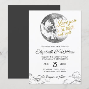 Invitación Elegante Moon Gold Typography Crescent Boda