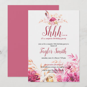 Invitación elegante morada para fiesta sorpresa fl