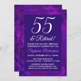 Invitación Elegante morado 55 y Fiesta jubilado