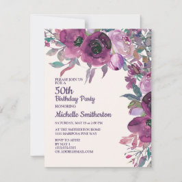 Invitación Elegante Morado Acuarela Floral 50 Aniversario