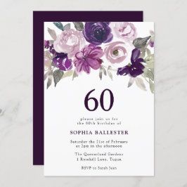 Invitación Elegante Morado Acuarela Floral 60 cumpleaños