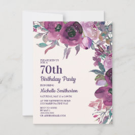Invitación Elegante Morado Acuarela Floral 70 cumpleaños