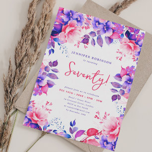 Invitación Elegante Morado Acuarela Floral 70 cumpleaños