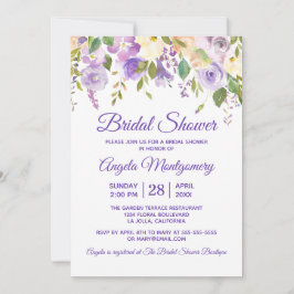Invitación Elegante Morado Acuarela Floral Bridal Ducha