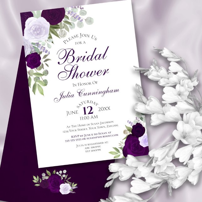 Invitación Elegante Morado Acuarela Floral Bridal Ducha (Subido por el creador)