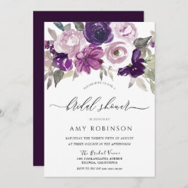 Invitación Elegante Morado Acuarela Floral Bridal Ducha