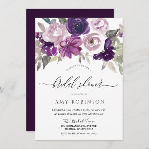 Invitación Elegante Morado Acuarela Floral Bridal Ducha
