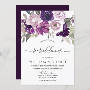 Invitación Elegante Morado Acuarela Floral Ensayo Cena