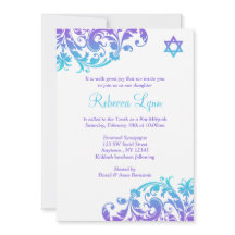 Elegante Morado Azul Turquesa Flores Bat Mitzvah