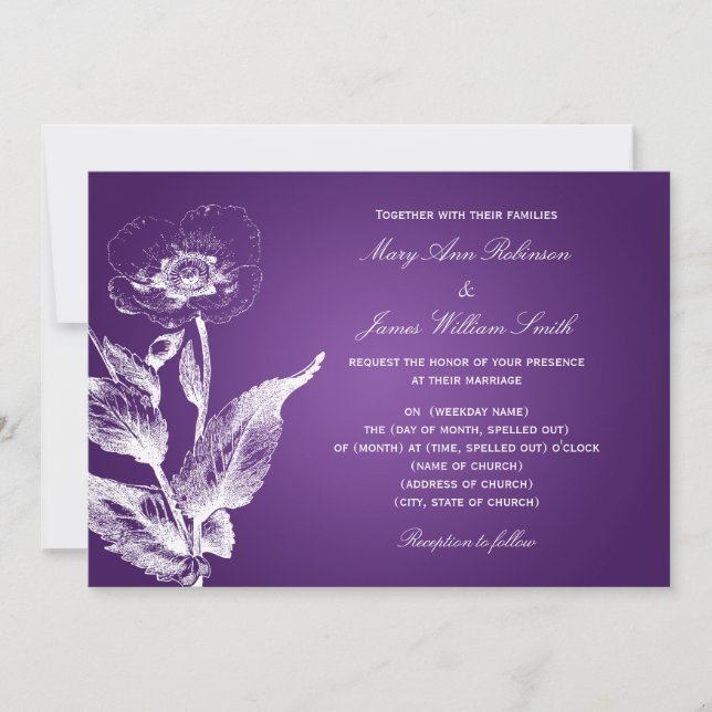 Invitación Elegante morado de novia (Anverso)