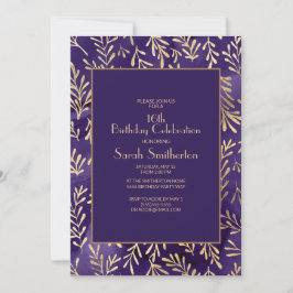 Invitación Elegante morado dorado deja 16 cumpleaños