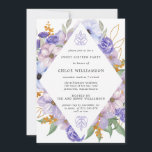 Invitación Elegante Morado Dorado Floral Dulce Fiesta<br><div class="desc">Las flores moradas y doradas de bonito crean un marco moderno en forma de diamante alrededor de tus detalles fiestas Sweet 16.</div>