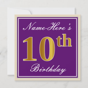 Invitación Elegante, morado, falso oro 10 cumpleaños + nombre