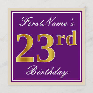 Invitación Elegante, morado, falso oro 23 cumpleaños + nombre