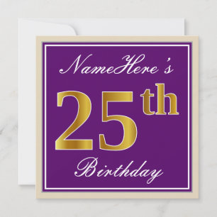 Invitación Elegante, morado, falso oro 25 cumpleaños + nombre