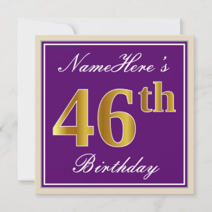 Invitación Elegante, morado, falso oro 46 cumpleaños + nombre