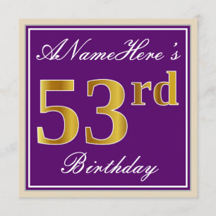 Invitación Elegante, morado, falso oro 53 cumpleaños + nombre