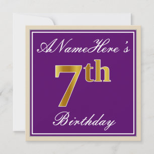 Invitación Elegante, morado, falso oro 7 cumpleaños + nombre