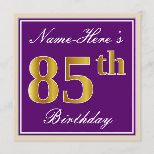 Invitación Elegante, morado, falso oro 85 cumpleaños + nombre