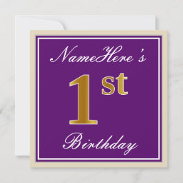 Invitación Elegante, morado, falso oro primer cumpleaños + no