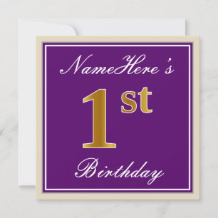 Invitación Elegante, morado, falso oro primer cumpleaños + no