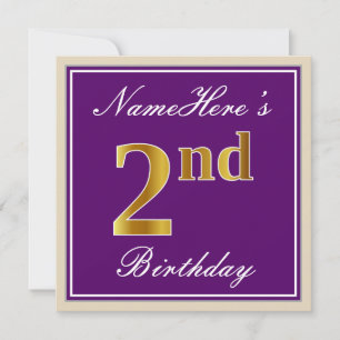 Invitación Elegante, morado, falso oro segundo cumpleaños + n