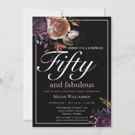 Invitación Elegante morado floral 50 y fabuloso cumpleaños