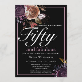 Invitación Elegante morado floral 50 y fabuloso cumpleaños