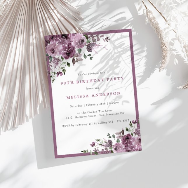 Invitación Elegante Morado Floral Cualquier Edad Cumpleaños (Subido por el creador)