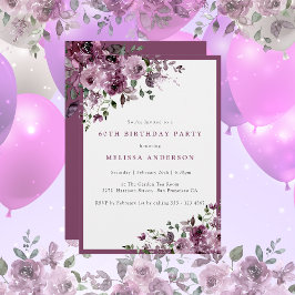 Invitación Elegante Morado Floral Cualquier Fiesta de Cumplea