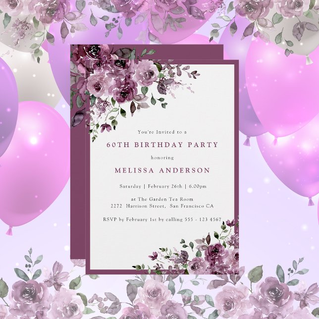 Invitación Elegante Morado Floral Cualquier Fiesta de Cumplea (Subido por el creador)