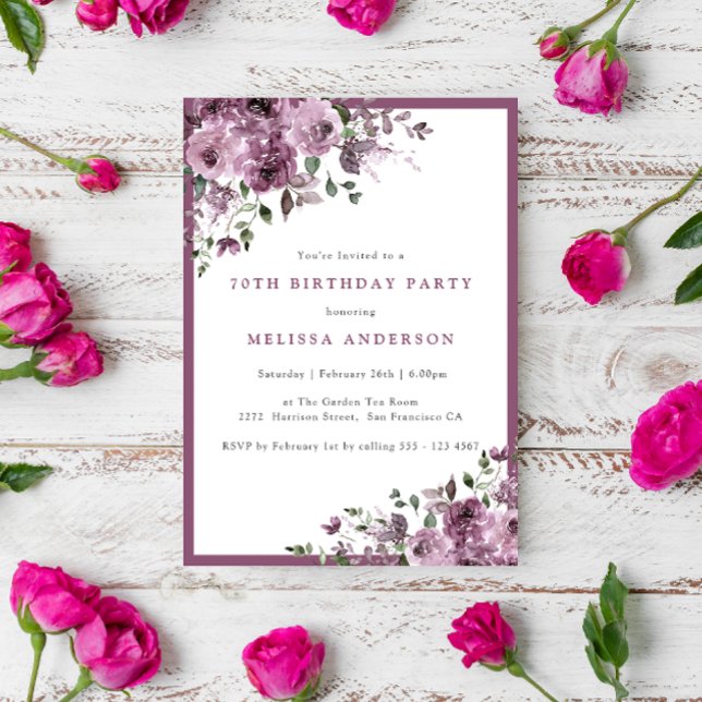 Invitación Elegante Morado Floral Cualquier Fiesta de Cumplea (Subido por el creador)