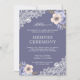 Invitación Elegante morado floral de encaje islámico Mehndi