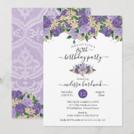 Invitación Elegante Morado Floral | Fiesta de cumpleaños 80 d