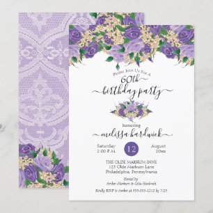 Invitación Elegante Morado Floral Fiesta de cumpleaños núme