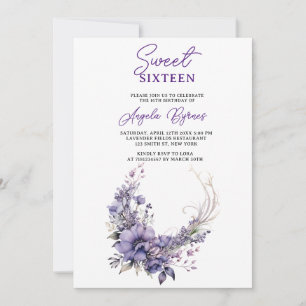 Invitación Elegante morado floral medio círculo de Wreath cum