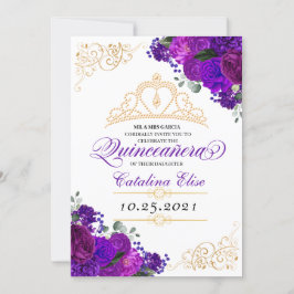 Invitación Elegante Morado Floral Quinceanera Cumpleaños