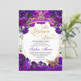 Invitación Elegante Morado Floral Quinceanera Cumpleaños